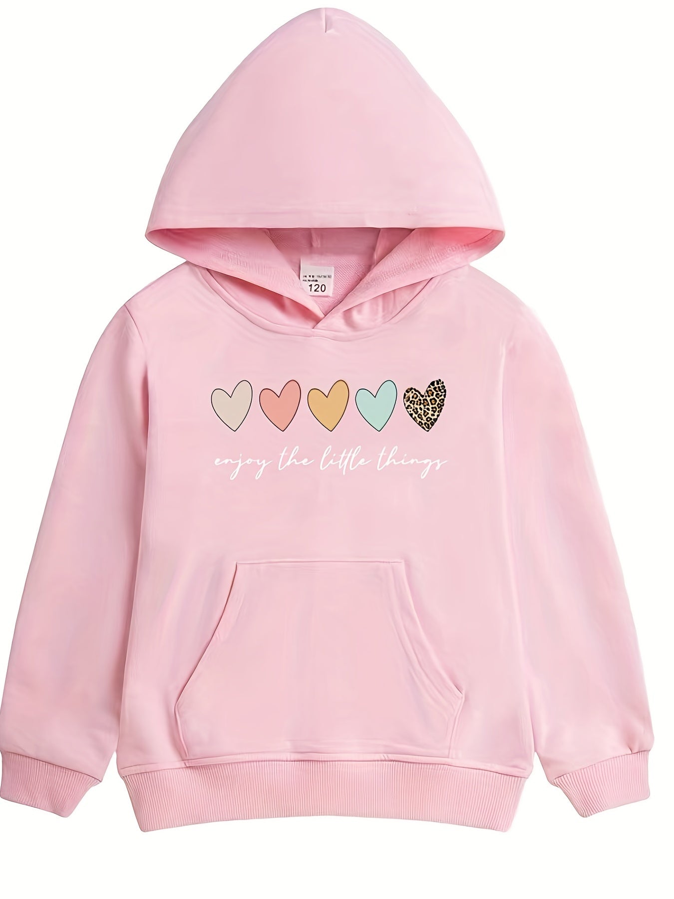 Girls Colorful Hearts Print Hooded Sweatshirt Top