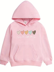 Girls Colorful Hearts Print Hooded Sweatshirt Top