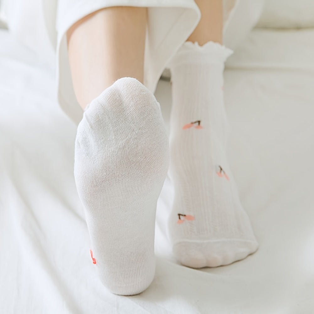 5 Pairs Women's Cotton Ruffle Crew Socks, Multicolor Boot Socks for Christmas