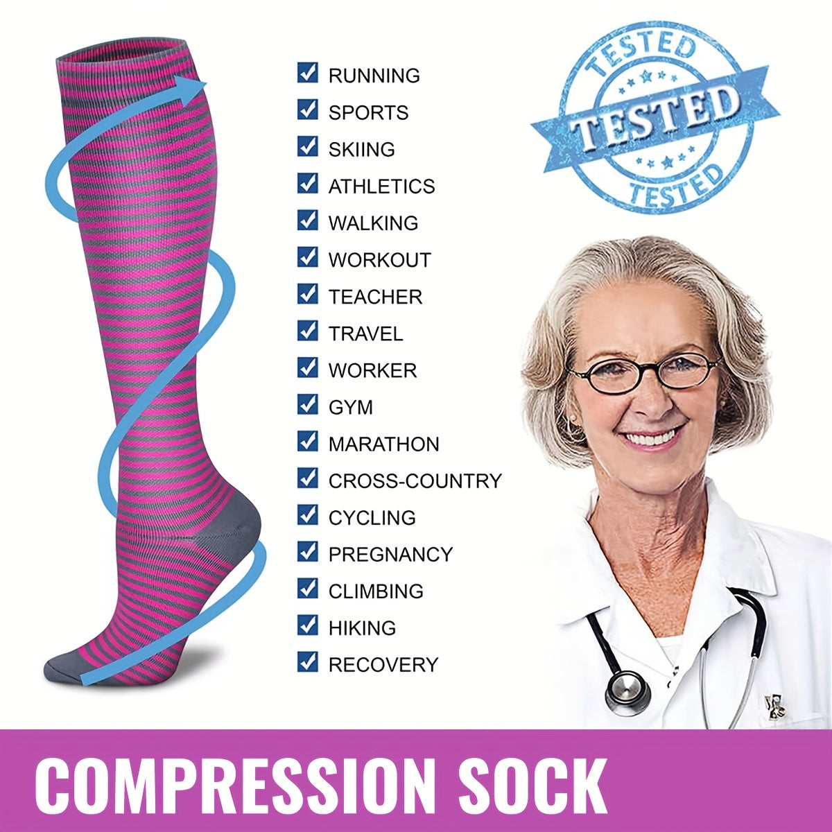 1pair 5pairs Knee High Copper Compression Socks for Men & Women 15-25 mmHg