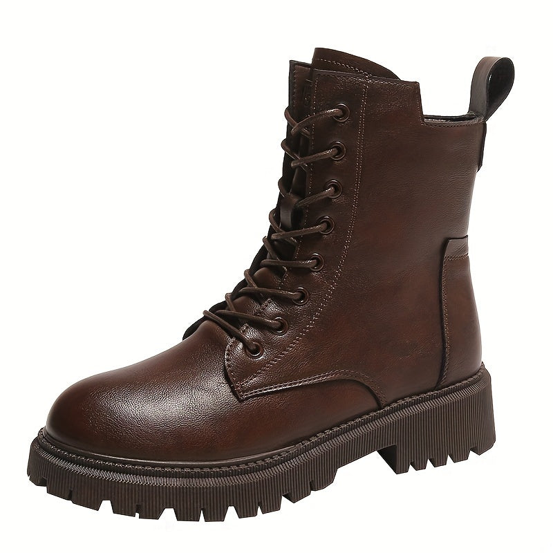 Women's Winter Lace-up Combat Boots Fleece Lined Thick Platform Mid Calf