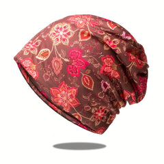Flower Print Casual Beanie Vintage Boho Skull Cap Soft Neck Gaiter