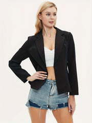 Lapel Solid Blazer Open Front Long Sleeve Work Office Outerwear
