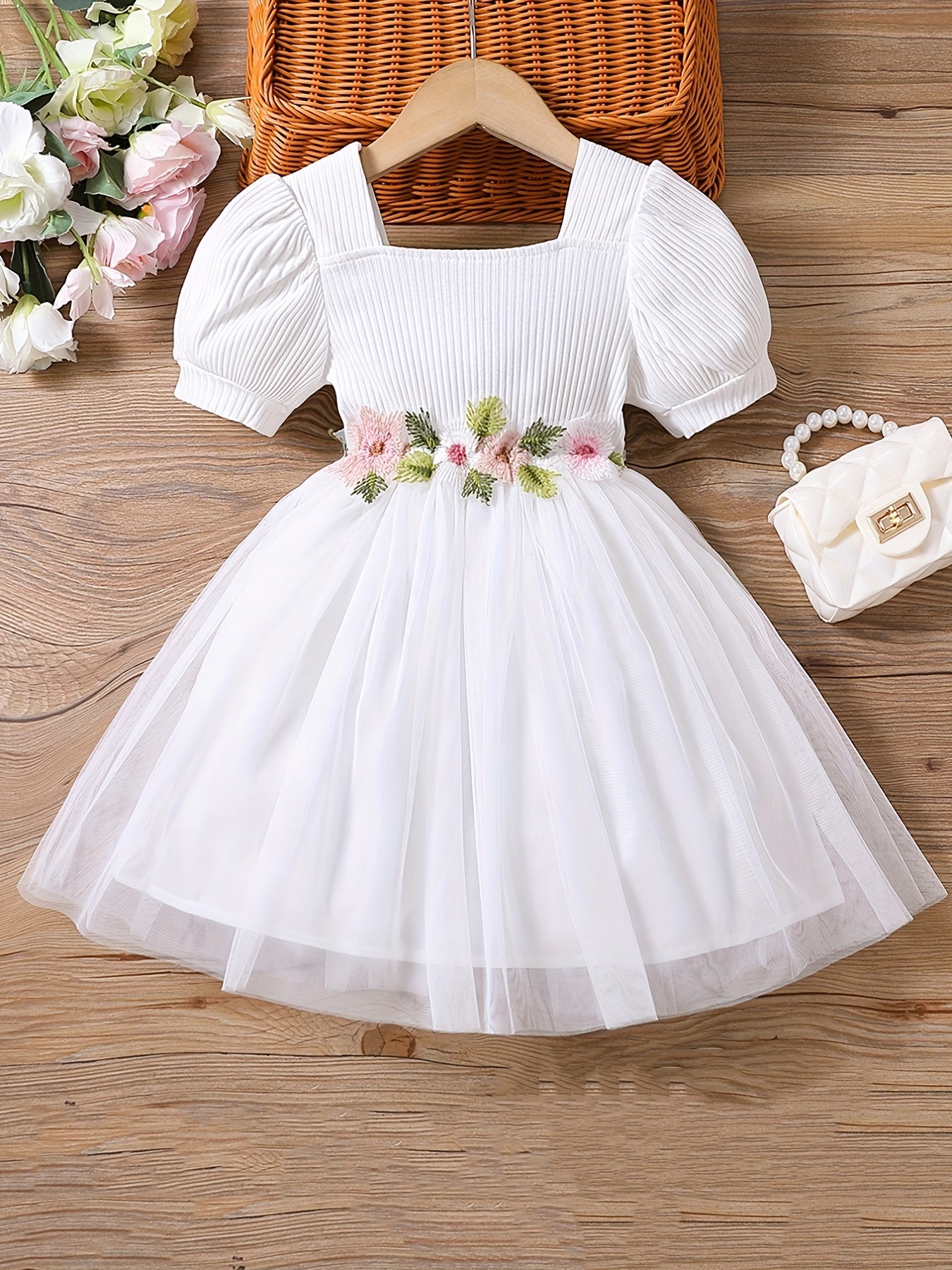 Toddler Girls Puff Sleeve Floral Princess Dress For Party Beach