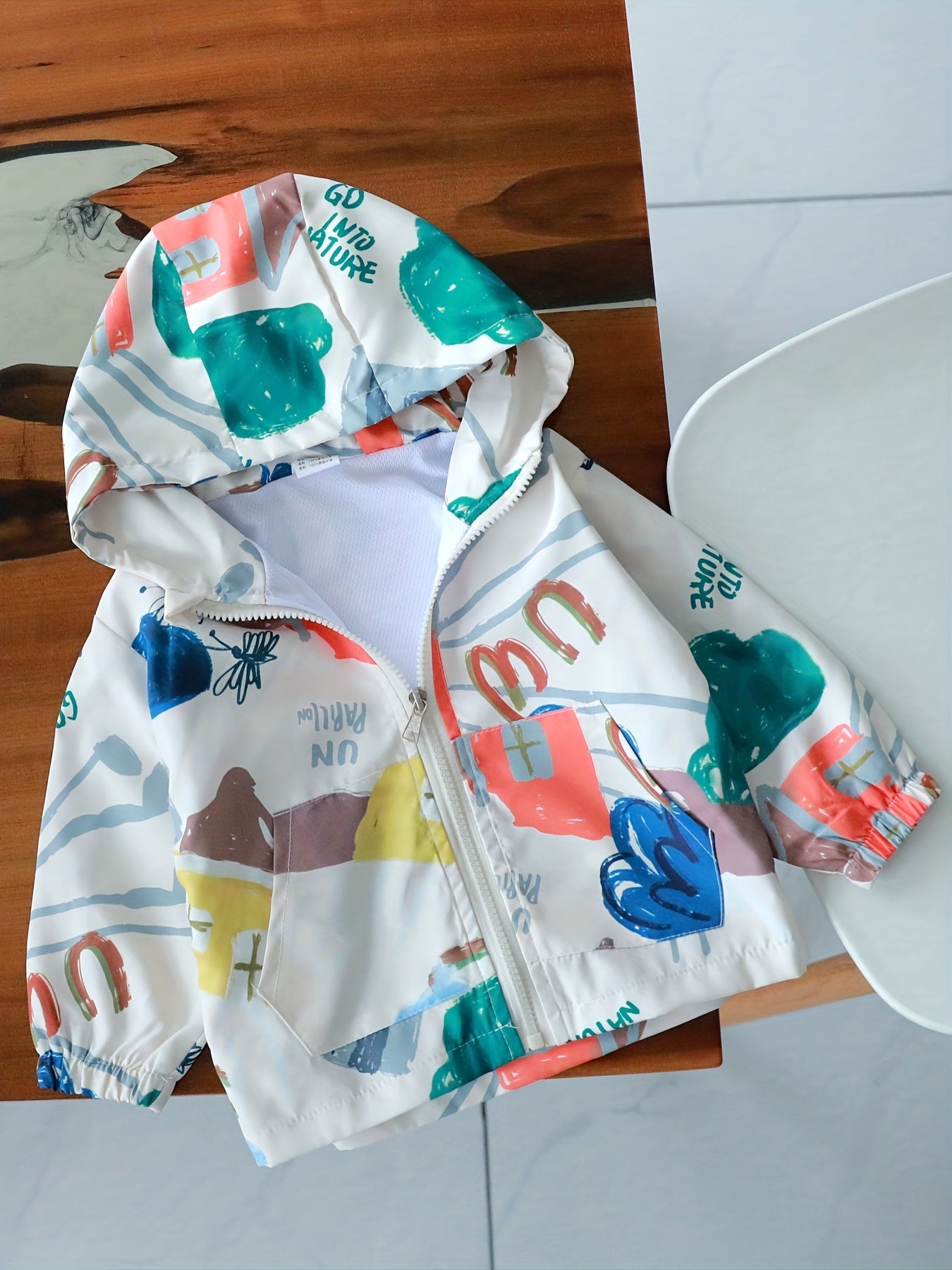 Boys Graffiti Windbreaker Hooded Jacket Long Sleeve Zip Up Jacket