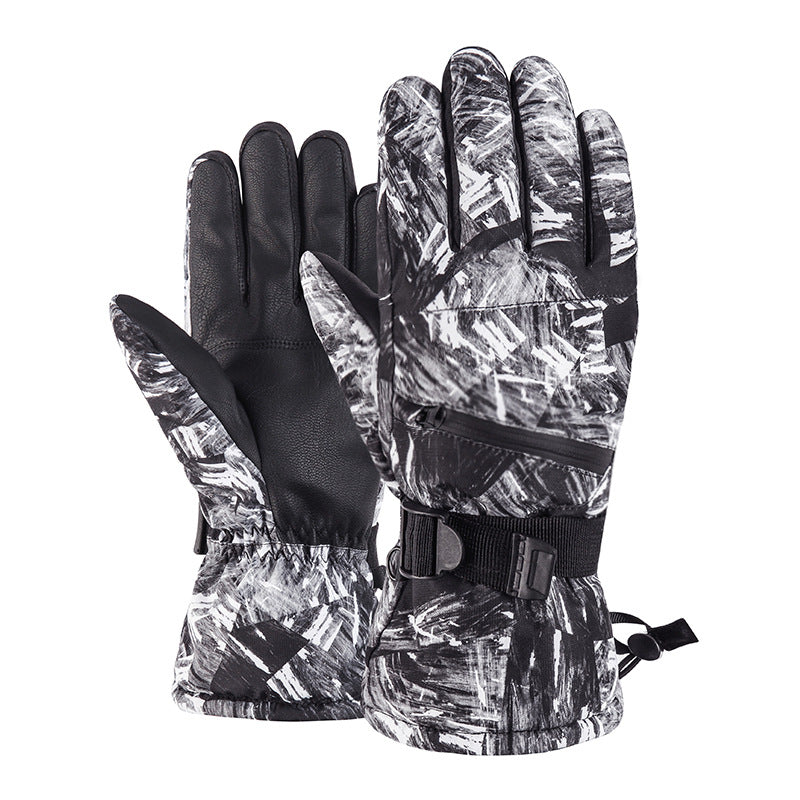 Men's Zipper Ski Gloves Thickened Velvet Windproof for Outdoor Sports