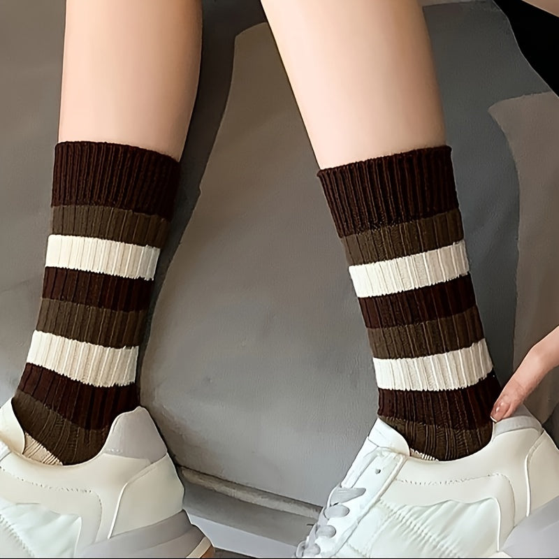 3 Pairs Striped Socks Soft Mid Tube Women's Stockings