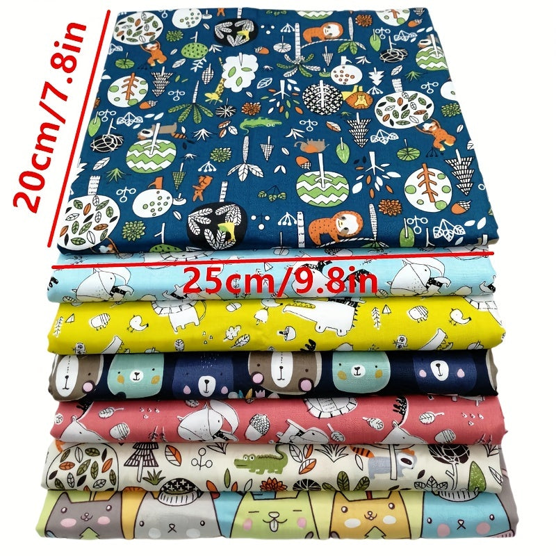 7pcs Cartoon Animal Print Fabric DIY Patchwork Cloth Set