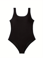 Sexy One Piece Swimsuit Solid Scoop Neck High Stretch