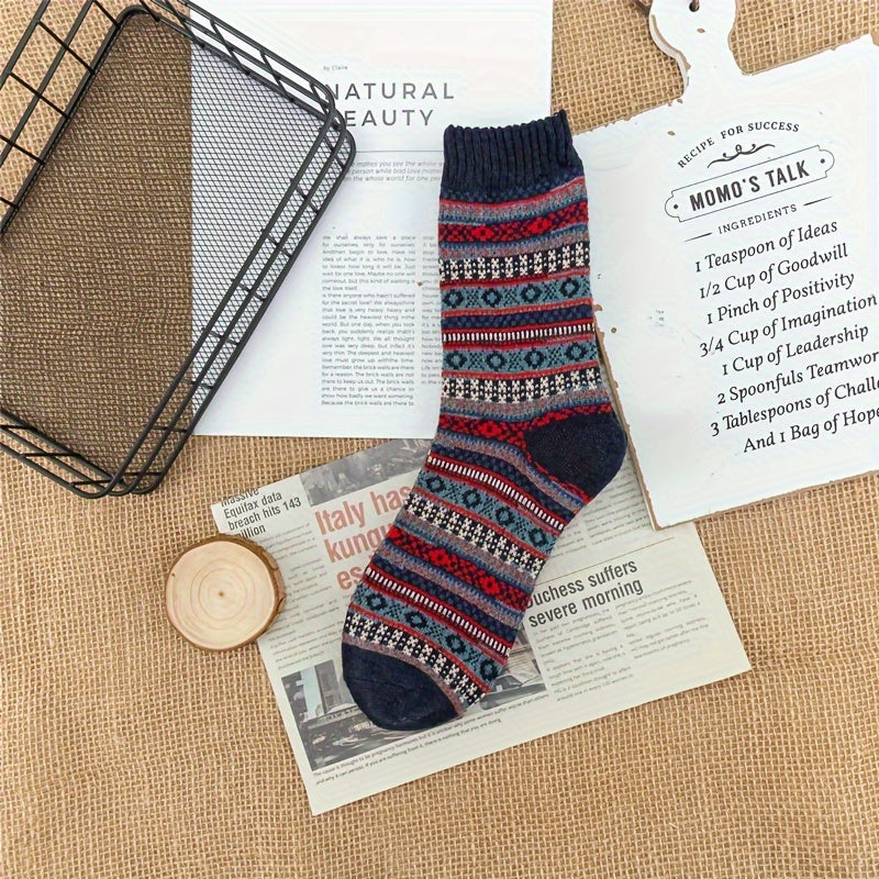 5 Pairs Geometric Print Socks Warm Mid Tube Stockings Women's Hosiery