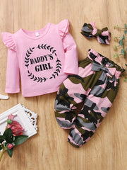 2pcs Baby Girl Letter Long Sleeve Top Camouflage Trousers Set