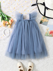 Girls Sweet Princess Mesh Puffy Skirt Ruffle Overall Dress
