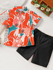 Boys Leaf Outfit Shorts & Shirt Short Sleeves Button Down
