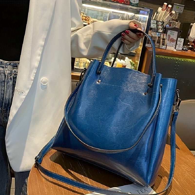 Classic Vintage Leather Tote Bag Solid Crossbody Bag Women's Office & Work Purse