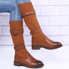Women's Knitted Chunky Heel Mid Calf Boots