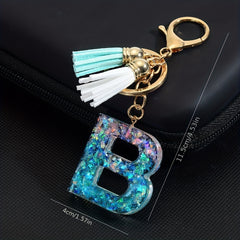 Resin Initial Letter Keychain w/ Tassel Small Bag Accessories Keyring Pendant