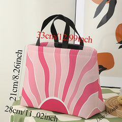 Pink Coral Stripes Lunch Bag Waterproof Insulated Bento Bag
