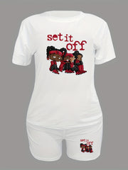 Set It Off Casual Two Piece Set Crew Neck Tee & Summer Shorts