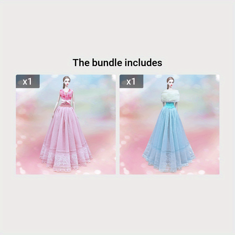 Doll Dress with Lace Detail and Faux Fur Shawl for Dolls Outfits