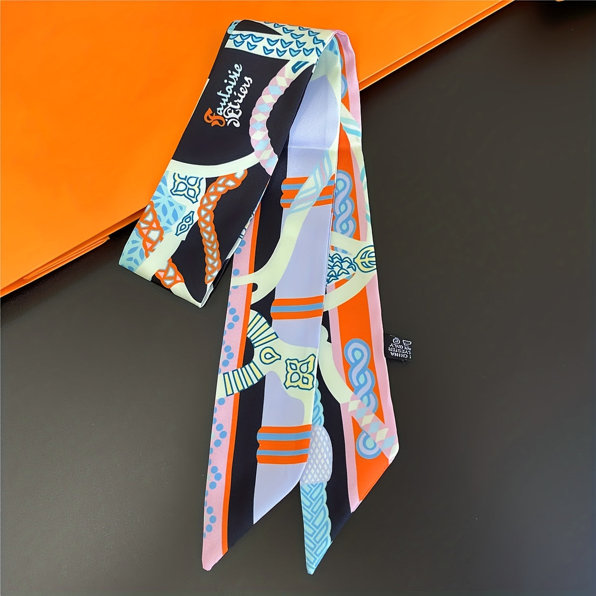 Vintage Chain Print Skinny Scarf Ribbon Neckerchief Classic Long Twilly Scarf