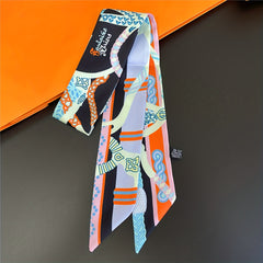 Vintage Chain Print Skinny Scarf Ribbon Neckerchief Classic Long Twilly Scarf