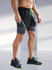 Men's Double Layer Sports Shorts With Zipper Pocket - Summer Workout Gear