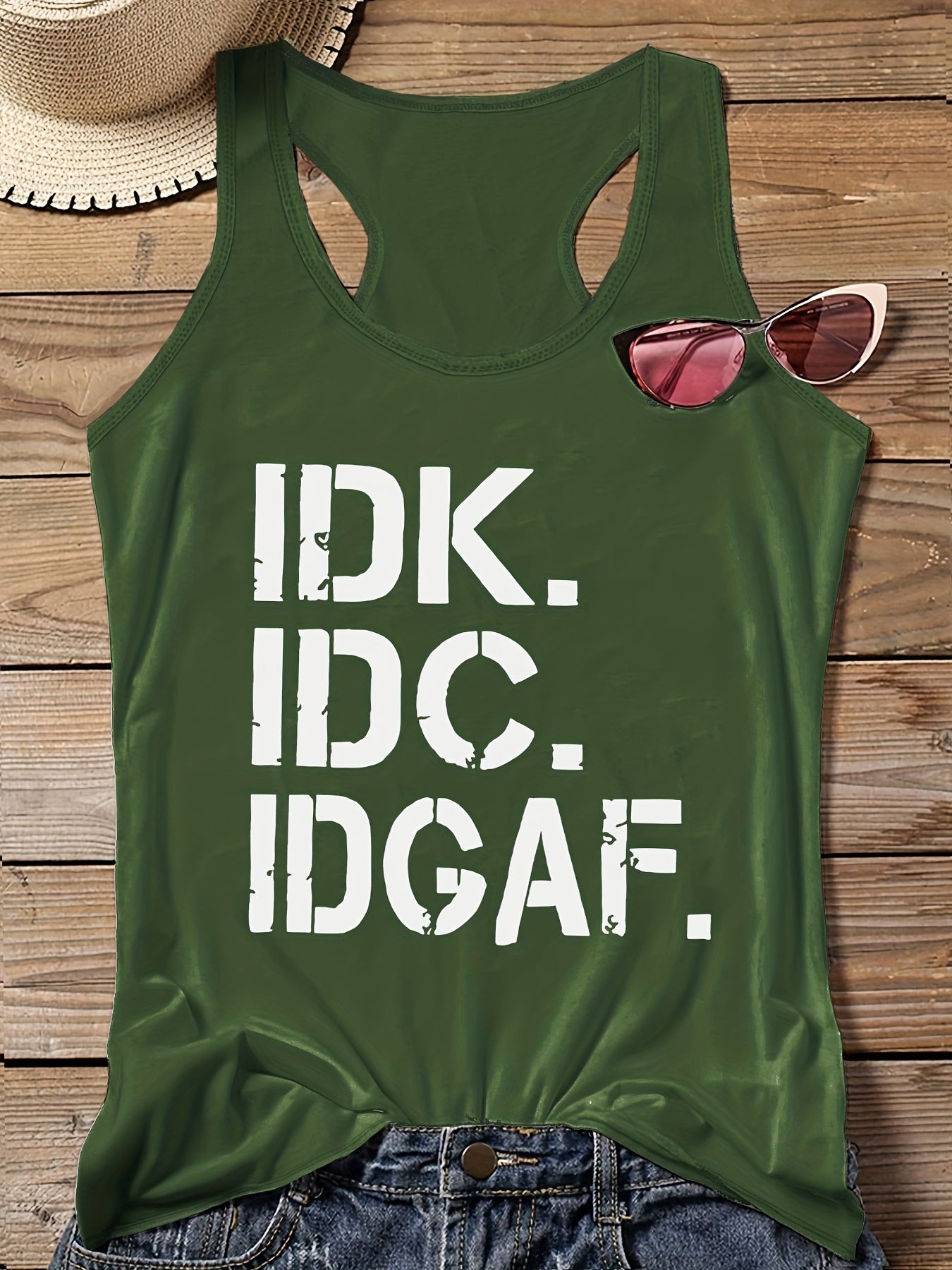 Slogan Print Round Neck Vest Top