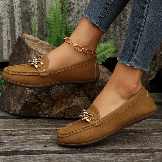 Women's Chain Decor Flat Shoes Slip On Loafers Lightweight Walking Shoes