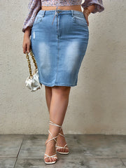 Women's Plus Size Ripped Denim Skirt