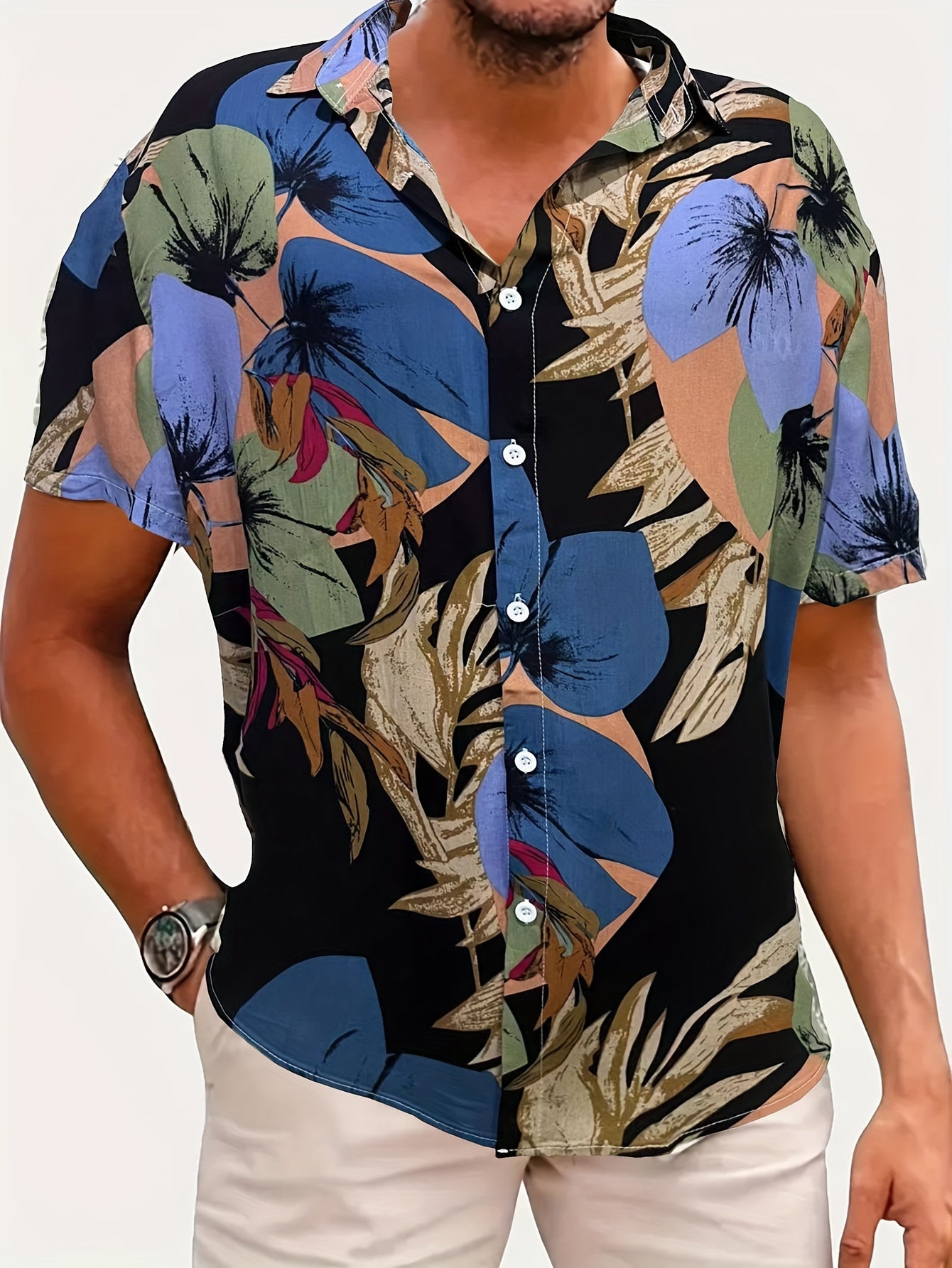 Tropical Leaf Pattern Short Sleeve Shirt Men's Summer Vacation