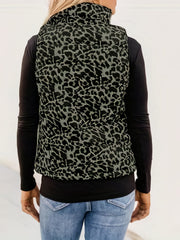 Leopard Print Zip Up Vest Women's Clothing