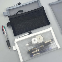Transparent Pen Bag Mesh Storage School Exam Stationery Box Pencil Bag