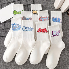 5 Pairs Letter Graffiti Socks Sports Socks Women's Stockings & Hosiery