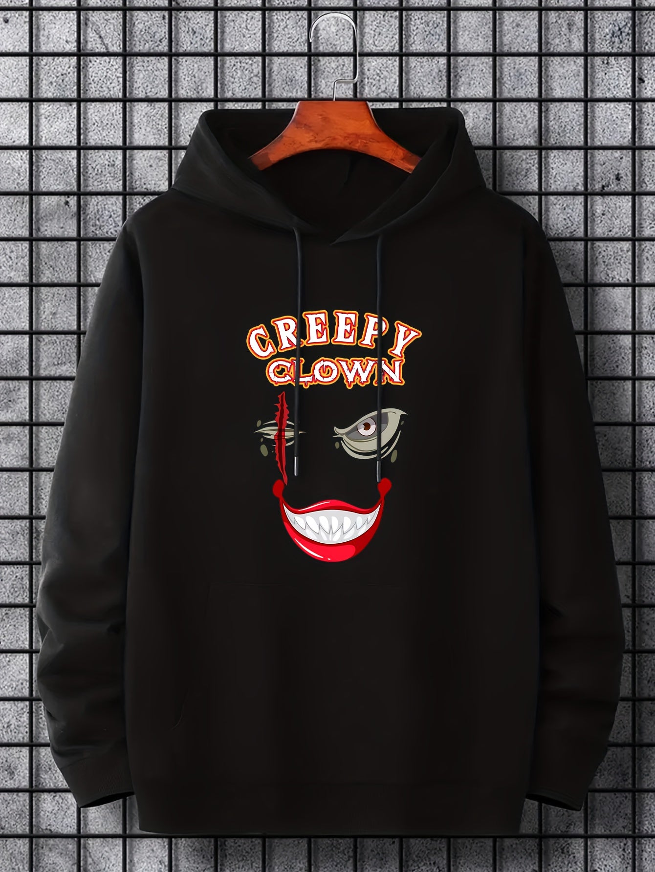 Men's Creepy Clown Print Hoodie Active Drawstring Hooded Sweatshirt
