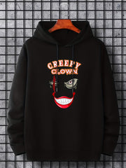 Men's Creepy Clown Print Hoodie Active Drawstring Hooded Sweatshirt