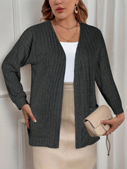 Solid Ribbed Long Sleeve Open Front Stretch Cardigan
