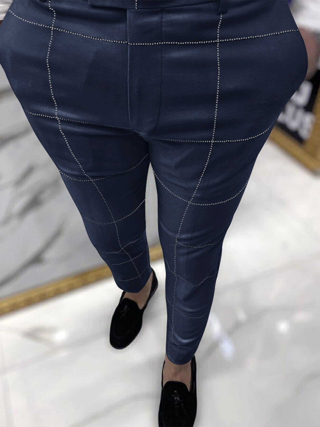 Men's Plaid Slim Fit Dress Pants Stretch Skinny Leg Long Trousers