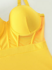 One Piece Swimsuit Contrast Mesh Ribbed Knit Bathing Suit