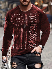 Vintage Print Men's Long Sleeve Tee Shirt for Autumn