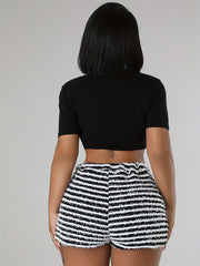 Striped Print Drawstring Shorts Sexy High Waist Bag Hip Booty Shorts