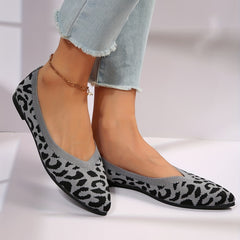 Leopard Print Pointed Toe Ballet Flats Slip On Shoes Soft Sole Comfy Walking