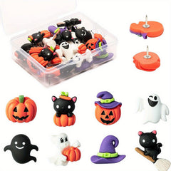 32pcs Halloween Push Pins Decorations Funny Pumpkin Ghost Cat Resin