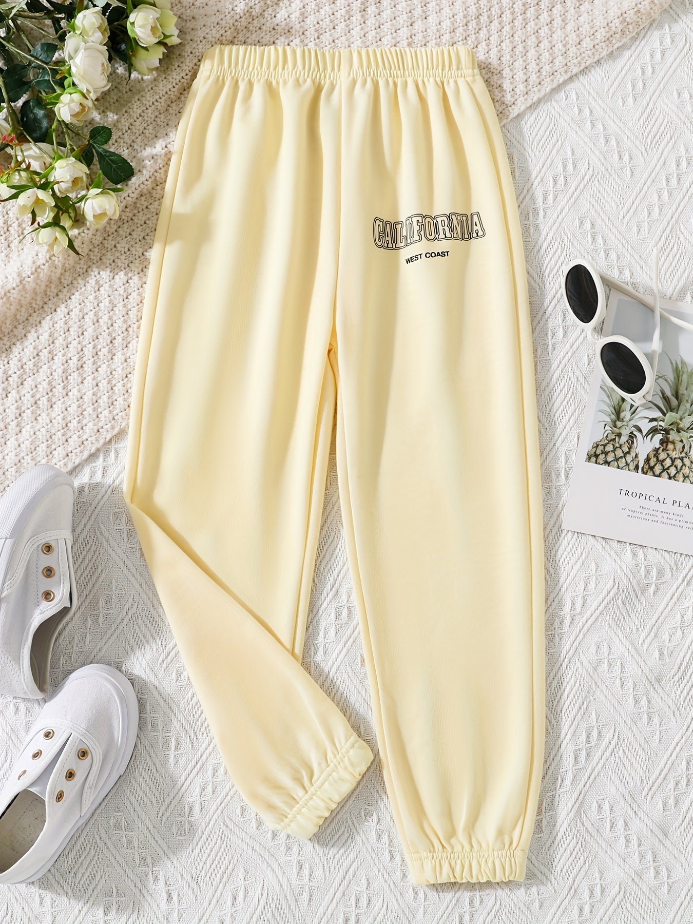 Girls' Casual Letter Print Jogger Sweatpants Loose Fit