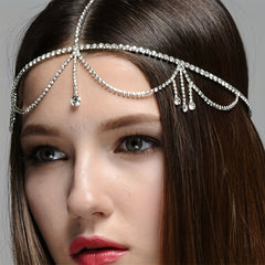 Rhinestone Head Chain with Tassel Bridal Head Jewelry