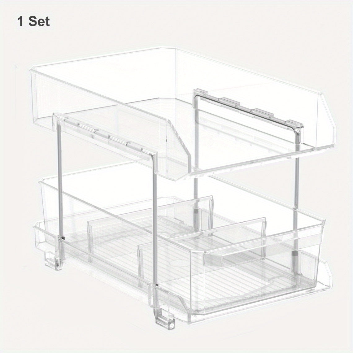 2 Tier Clear Organizer With Dividers Slide Out Storage Container
