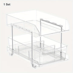 2 Tier Clear Organizer With Dividers Slide Out Storage Container