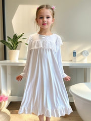 Girls Lace Up Neck Ruffle Pajamas Robe Kids Nightdress