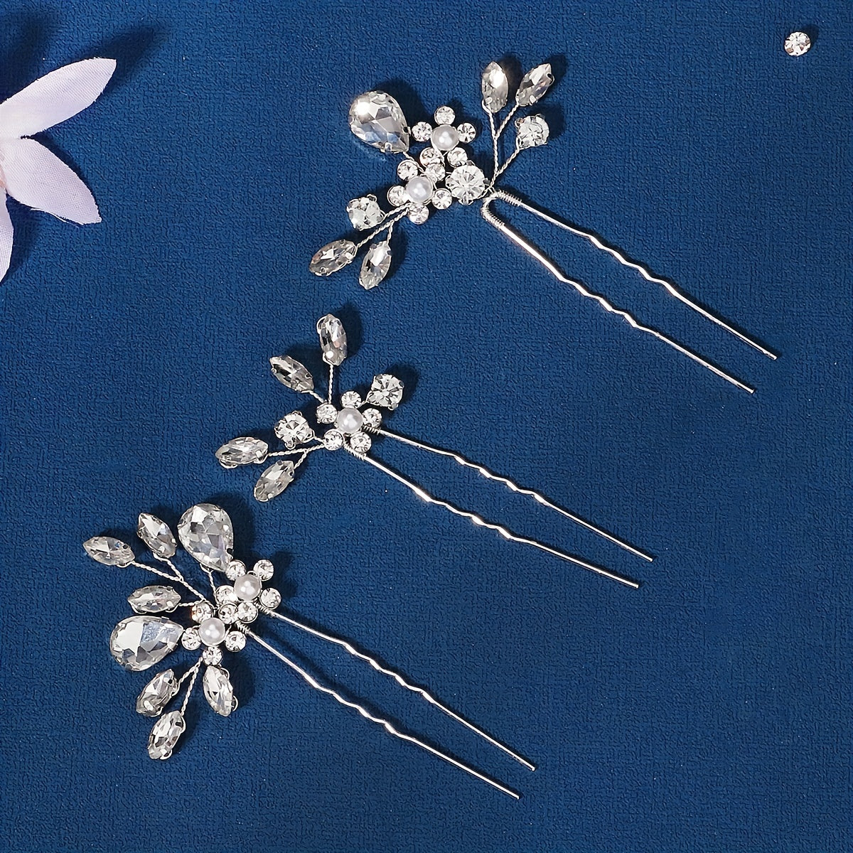 3pcs Wedding Dress Rhinestone Head Jewelry U Shaped Hairpin