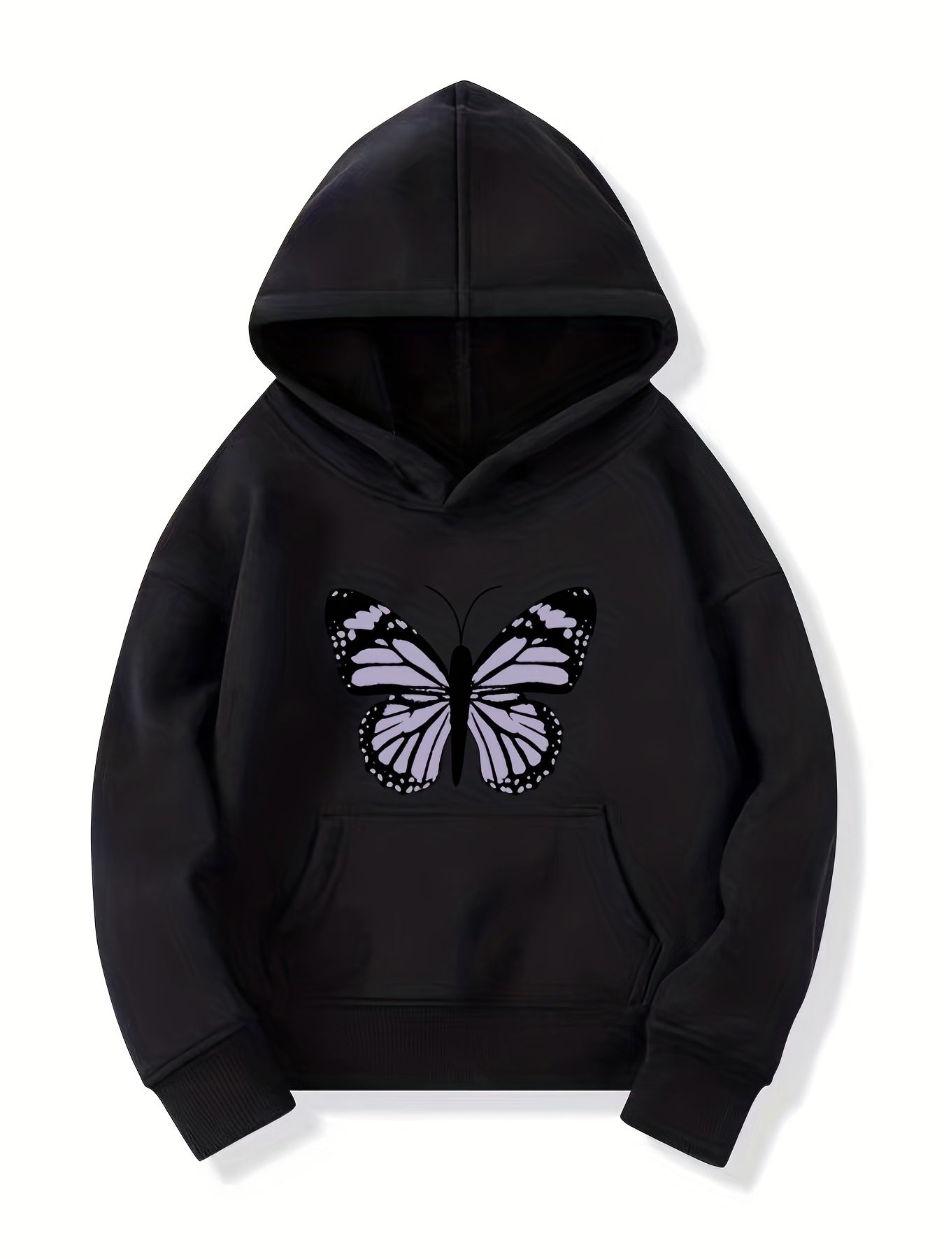 Girls Butterfly Print Hooded Sweatshirt
