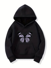 Girls Butterfly Print Hooded Sweatshirt